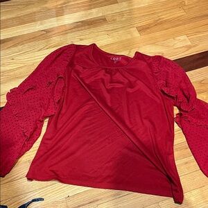 LOFT Red Blouse with Ruffled Sleeves